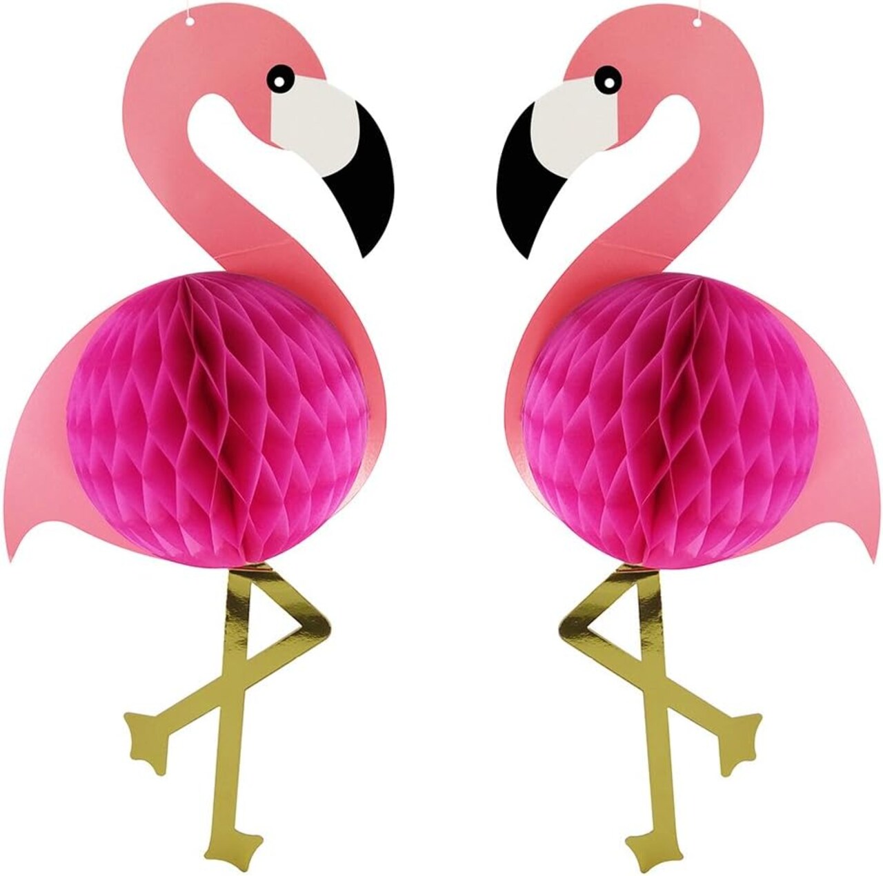 2Pcs Flamingo Honeycomb Hanging Party Decorations 21" Deal for Girls Luau Birthday Hawaiian Present Popular Party Supplies Banner Gift Pink